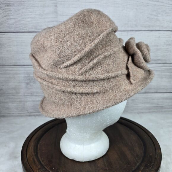 Scala Handmade Women's Knit Stacked Hat Tan Size OS 100% Wool Rose - Picture 3 of 8